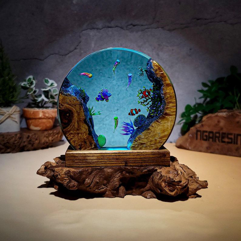 Aquarium & Marine Science Center - 해양 수족관 생물 레진 테이블 램프