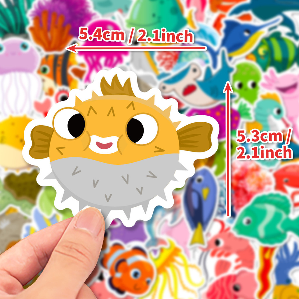50개 해양 생물 스티커 - 장난감용 귀여운 만화 돌고 - Marine Aquarium Design 리뷰 및 가격